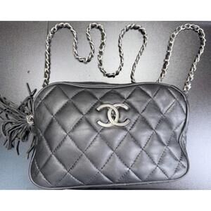 Chanel Quilted Leather CC Logo Tassel Baguette Bag